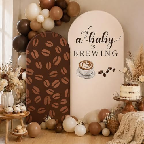 FYSUIMU 2 Pcs A Baby is Brewing Arch Backdrop Covers Coffee Bean Latte Stretchy Spandex Arch Stand Fabric Cover for Baby Shower Gender Reveal Birthday Party Decoration (5ft/6ft) - Image 4