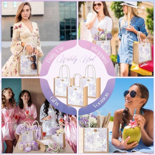 Abbylike 12 Pcs Floral Gift Bag Small Flower Tote Bag,Purple White - Image 3