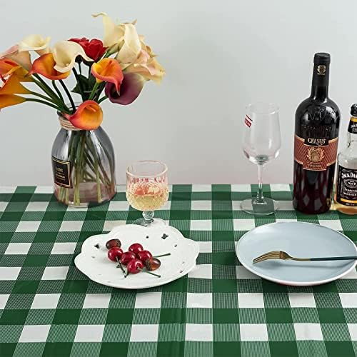 Kesfey 12 Packs Green and White Checkered Tablecloths Party Picnic Disposable Table Covers 54 × 108 Inches Splashproof Plastic Checkered Gingham Tablecover for Outdoor Dinners Party Retro Celebrations - Image 3