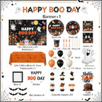 254Pcs Halloween Birthday Party Decorations, Happy Boo Day Decorations Kit with Happy Booday Banner Balloon Plates Napkins Cake Toppers and Stickers for Birthday Ghost Party - Image 3