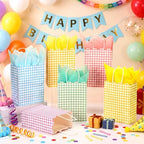 AmazingSpark 50 Pcs Pastel Gift Bags with Handles and Tissue Paper,Gingham - Image 3