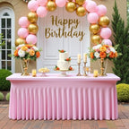 NSSONBEN 2 pk Baby Pink Spandex Tablecloth 6ft with Ruffle Table Skirt, Wrinkle Free Stretchy Fitted Tablecloths for 6 Foot Rectangle Tables, Elastic Spandex Table Covers for Weddings Parties Banquet - Image 2