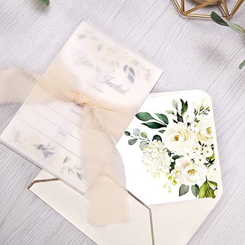 DORIS HOME 25PCS Fill-in Invitations Cards, Cream Flower - Image 3