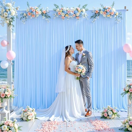10ft x 10ft Baby Blue Backdrop Curtain for Baby Shower Parties Light Blue Wrinkle Free Backdrop Drapes Panels for Birthday Photo Gender Reveal Photography Polyester Fabric Background Decoration by Suppromo