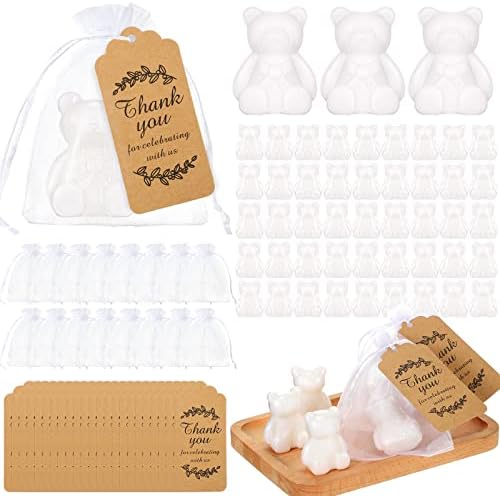 Geosar 50 Pack Wedding Gifts Bear Baby Shower Favors Bulk Bear Soap Gift Thank You Cards and Packaging Bags Birthday Party Favors for Guests Adults by Geosar