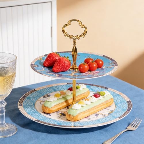 KAMMAK 2-Tier Porcelain Cupcake Stand Serving Tray, Dessert Plates Cake Fruit Candy Display Tower, Reusable Pastry Platter for Wedding Birthday Baby Shower Tea Party Decorations (Jade) - Image 3