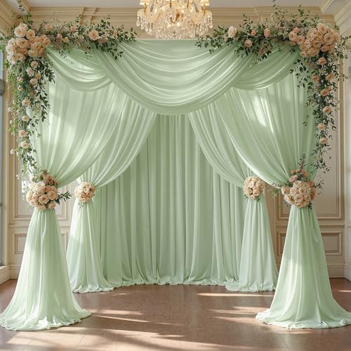 40ft x 10ft Sage Green Backdrop Curtains, Wrinkle-Free Sheer Chiffon Fabric Backdrop Drapes for Wedding Arch Party Ceremony Stage Photo Decoration - Image 3