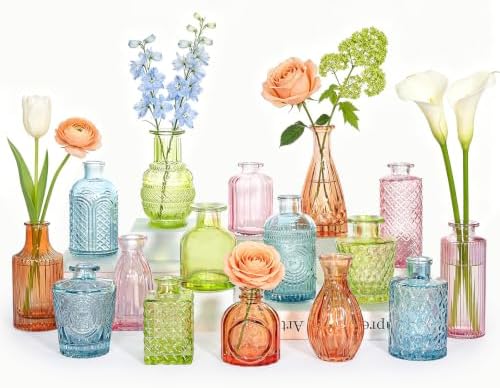 SUPMIND 16P Glass Bud Vases, Mix-Colored Small Flower Vase for Centerpieces by SUPMIND