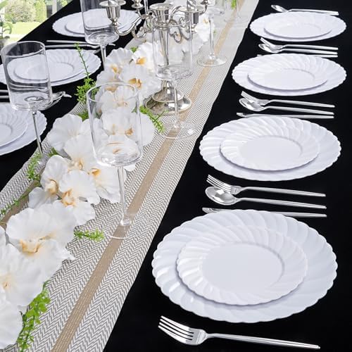 U-QE 60 Count White Plastic Plates - 10.25inch Plastic Disposable Plates - Image 5