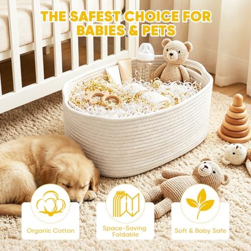 AFOROEOA 3 Pack Large Gift Baskets Empty with Handles, 17"x12.5"x7" Woven Storage Baskets with 3 Clear Bags & 3 Ribbons, 3 Bags Crinkle Paper Shred, Baskets for Baby Shower Home Decor - White - Image 4