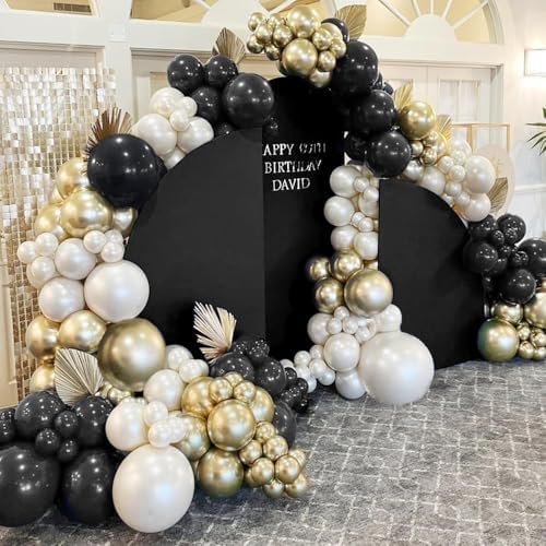 Black White Gold Bow Balloon Arch Double Stuffed Pearl White and Sand Balloon Garland Cream Ivory Sand Latex for Birthday Bridal Shower Wedding Baby Shower Party Decorations - Image 2