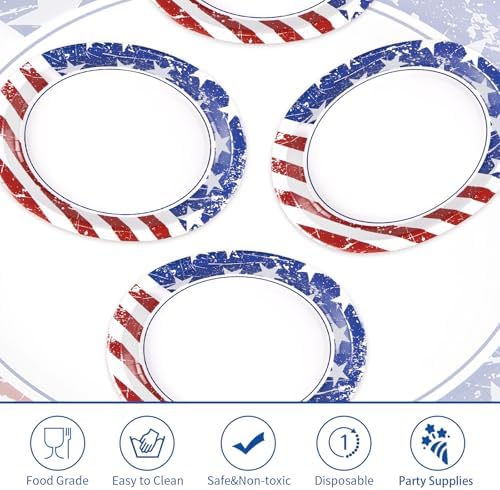 Grencian 50Pcs Patriotic Oval Large Paper Plates 12 x 10 Inch Heavy Duty - Image 3