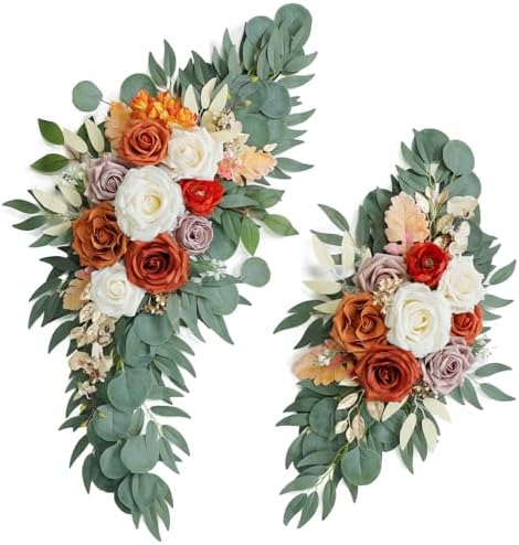 Artificial Burnt Orange Wedding Arch Flower Floral Swags Set of 2 by UdoulaFlowersforLife