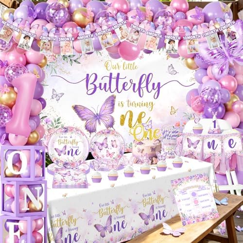 Butterfly First Birthday Decorations for Girl All-in-1 Butterfly Party Set - Image 3