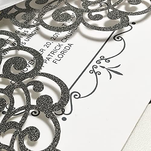 50Pcs Laser Cut Black Wedding Invitation With Glitter Envelopes And Ribbons Blank Personalized Card Invitaciones Para quinceañera Birthday Baby Shower Christmas Party Bridal Shower - Image 7