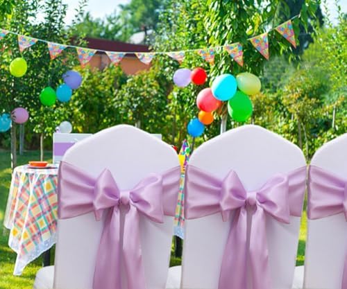 Satin Lavender Chair Sashes 50 Pack, Lavende Chairs Bows for Party Decor - Image 2
