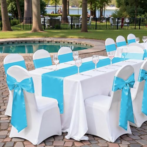 MDS® Pack of 150 Satin Chair Sashes for Wedding & Events – Turquoise - Image 6