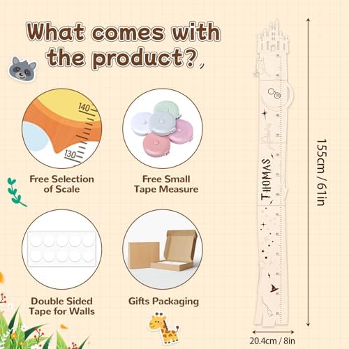 Personalized Growth Chart for Wall, Height Growth for Kids, Wooden Name Ruler for Nursery and Playroom, Baby Shower Gift (Castle) - Image 2