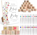 Boho Floral Baby Shower Games, Boho Floral Baby Shower Decorations, Bohemian Flowers Decorate a Block Game Set, Gender Reveal Games, Includes 54 Blank Building Blocks, 24 Pens, 1 Sign by Mopwe