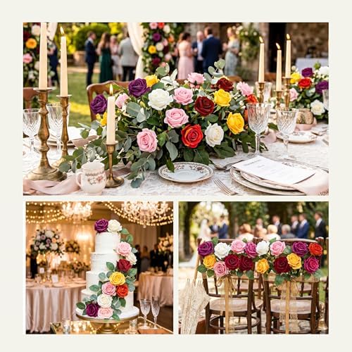 Auihiay 60PCS Artificial Roses, Mix Color Tinted Roses - Image 2