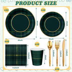 Jinei 175 Pcs Green Blue Tartan Plaid Baby Shower Plates and Napkins Tableware Baby Shower Decoration, Disposable 9/7 Inch Tartan Plates Gold Utensils 9 oz Cups for We Can Bearly Wait Party, Serve 25 - Image 2