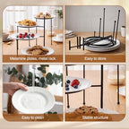 4 Tiered Serving Stand with 4 White Porcelain Plates 10 Inch Round Trays Black Metal Dessert Stand Rotating Serving Tray Display for Parties, Wedding, Baby Shower, Buffet Entertaining - Image 4