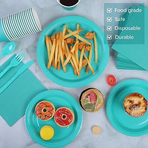 durony 350 Pieces Teal Blue Party Supplies Teal Blue Dinnerware Set Paper Plates Cup Napkins Serve 50 Guests for Birthday Wedding Baby Shower Party Family Picnic - Image 4