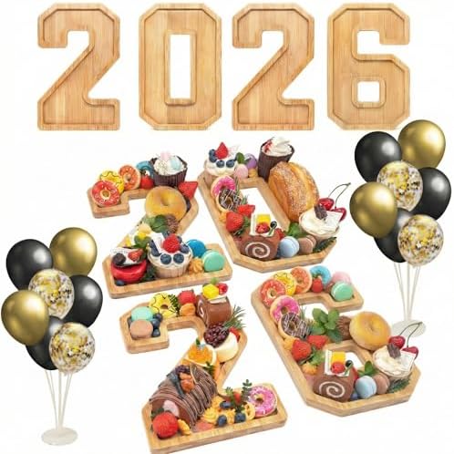 4PCS Wooden Graduation Decorations Number Charcuterie Board Box-(with 14 Balloons) 2026 Charcuterie Numbers Fillable Food Graduation Party Supplies by Nsoyos