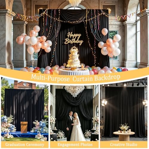 40FT x 10F Black Backdrop Curtain for Parties, Polyester Black Curtains with Rod Pockets, Photography Backdrop Drapes for Wedding, Home Party,Concerts, Retail,Family Events, Graduation Decorations - Image 4