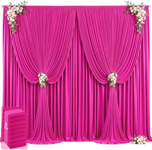 40ft x 12ft Hot Pink Backdrop Curtains Wrinkle Free Backdrop Curtain for Wedding Parties Pink Fabric Backdrops Drapes Back Drop Cloth Bridal Shower Stage Curtains Wedding Decorations for Reception by Tao-GePartyDecorations