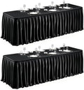 2 Packs Black Satin Tablecloths Rectangle 6FT, Glitter Fitted Stretch Table Covers Wrinkle-Free Floor Length Shimmer Table Skirt for Weddings Parties Baby Shower Banquets Vendor Events by Partisky