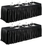 2 Packs Black Satin Tablecloths Rectangle 6FT, Glitter Fitted Stretch Table Covers Wrinkle-Free Floor Length Shimmer Table Skirt for Weddings Parties Baby Shower Banquets Vendor Events by Partisky