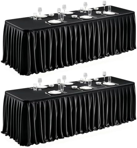 2 Packs Black Satin Tablecloths Rectangle 6FT, Glitter Fitted Stretch Table Covers Wrinkle-Free Floor Length Shimmer Table Skirt for Weddings Parties Baby Shower Banquets Vendor Events by Partisky