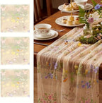 Champagne Floral Table Runner 10ft Embroidery Tulle Spring Wildflower Table Runner Seasonal Summer Butterfly Kitchen Dining Gauze Decoration for Wedding Baby Shower Birthday Party (3 Pcs) by Windkream