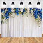 15x8ft White Wedding Backdrop White Blue Floral Flowers Photography Background Bride Groom Ceremony Party Bridal Shower Banner Decorations Engagement Proposal Portrait Photo Booth Prop - Image 2