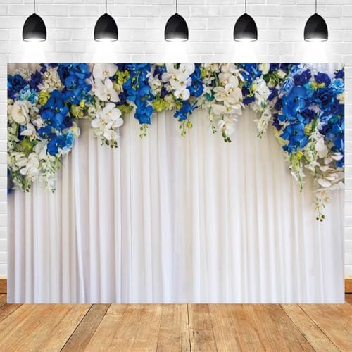 15x8ft White Wedding Backdrop White Blue Floral Flowers Photography Background Bride Groom Ceremony Party Bridal Shower Banner Decorations Engagement Proposal Portrait Photo Booth Prop - Image 2