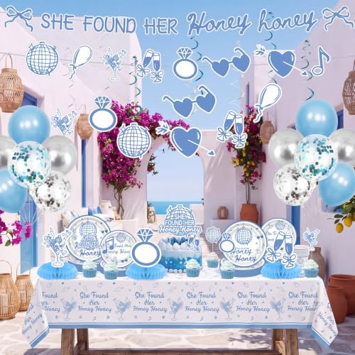 135 Pcs She Found Her Honey Honey Bachelorette Party Supplies, Blue Disco Dancing Queen Theme Party Decorations Set with Tablecloth Balloons Plates Napkins Banner Cake Toppers by Anglechic