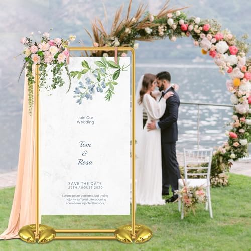 Wedding Welcome Sign Stand, Adjustable Gold Welcome to our Wedding Sign Holder Metal Easel with Design Bundle, Leather Hanging Straps, Water Bag and Ribbon - Image 3