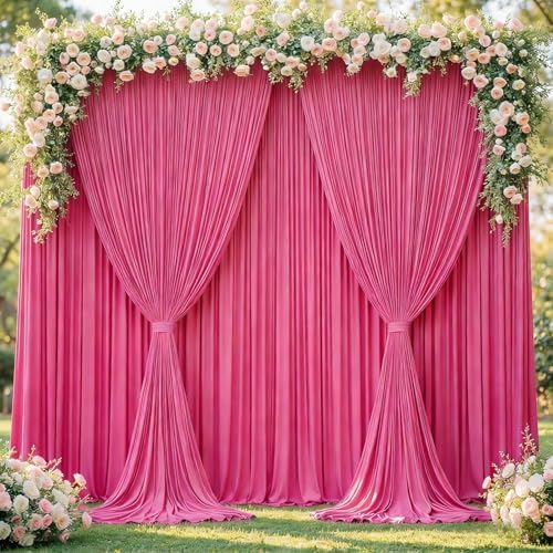 20x12ft Hot Pink Backdrop Curtain Panels for Parties - Wrinkle Free Polyester Photo Curtain Backdrop Wedding Back Drop Fabric Drapes for Party Decorations Background for Photography - Image 2