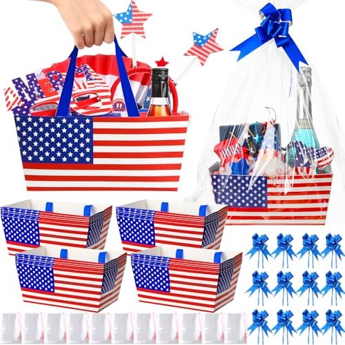 Funnymoom 24 Pcs 4th of July Gift Basket Empty, Patriotic American Flag by Funnymoom