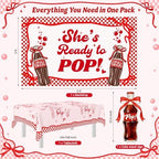 119Pcs She's Ready to Pop Baby Shower Decorations for Girl Soda Pop Theme Party Supplies with Red Pink White Balloon Garland Arch Kit Backdrop Tablecloth Banner Baby Boxes and Cake Toppers - Image 2