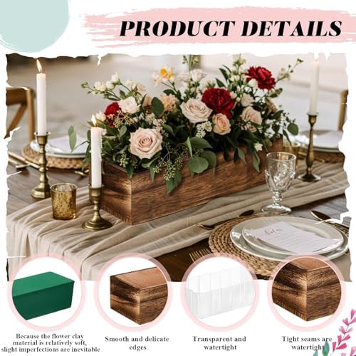 Dandat 18 Set Wood Rectangle Boxes 12x4 Inch Rustic Planter with Liner - Image 3