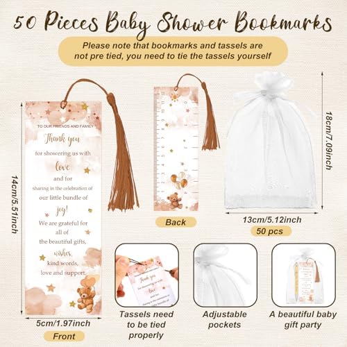 Gilprop 50 Sets Brown Bear Baby Shower Favors for Guests We Can Barely Wait Includes 50 Baby Shower Ballpoint Pens 50 Thank You Bookmarks 50 Organza Bags for Gender Reveal Gifts Guest Prizes - Image 3