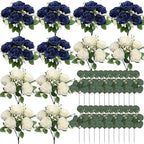 12 Bundles Royal Blue White Artificial Peonies Silk Flowers Bulk - Image 2