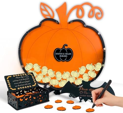Halloween Wedding Guest Book Alternative, Personalized Pumpkin Drop Frame by Handmade