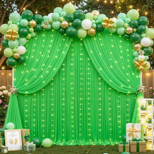 Green Tulle Backdrop Curtain for Parties Wedding,20ft x 10ft Wrinkle Free Curtain Backdrop,2 Layer Drapes for Backdrop,Polyester Back Drop for Bridal Shower Birthday Baby Shower Photography - Image 3