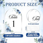 Dusty Blue & Navy Wedding Acrylic Table Number 1-20 with 20Pcs Stands, 5"x7" Floral Elegant Place Card Centerpiece Decorations for Indoor Outdoor Wedding Bridal Shower Anniversary Party - Image 4
