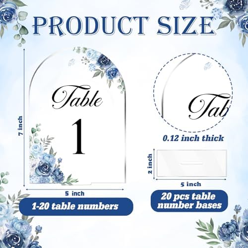 Dusty Blue & Navy Wedding Acrylic Table Number 1-20 with 20Pcs Stands, 5"x7" Floral Elegant Place Card Centerpiece Decorations for Indoor Outdoor Wedding Bridal Shower Anniversary Party - Image 4