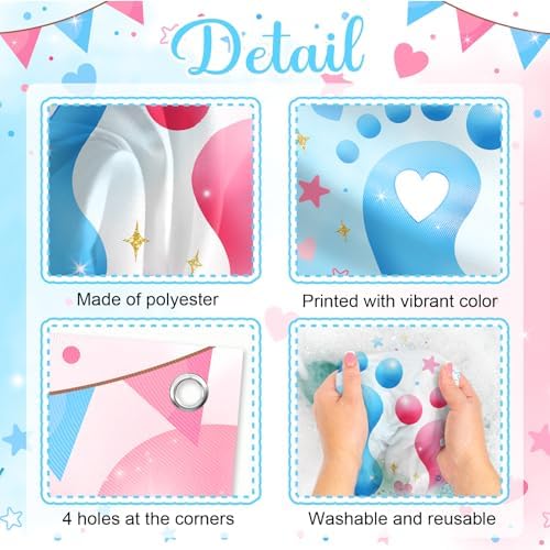 Mocsicka Gender Reveal Backdrop Blue or Pink Balloons Footprint He or She Gender Reveal Theme Banner Party Decorations Photo Booth Props (8x6ft) - Image 3