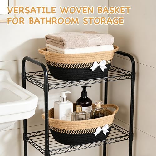 AFOROEOA 10PACK Black Brown Baskets for Gifts Empty, 12"x 8"x 5" Woven Gift Baskets with Gift Bags and Bows Empty Gift Baskets for Christmas Shelf Small Storage Baskets with Handles - Image 6